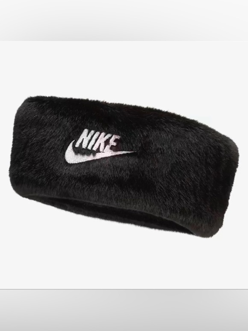 Nike Black Faux Fur Headband with White Embroidered Swoosh